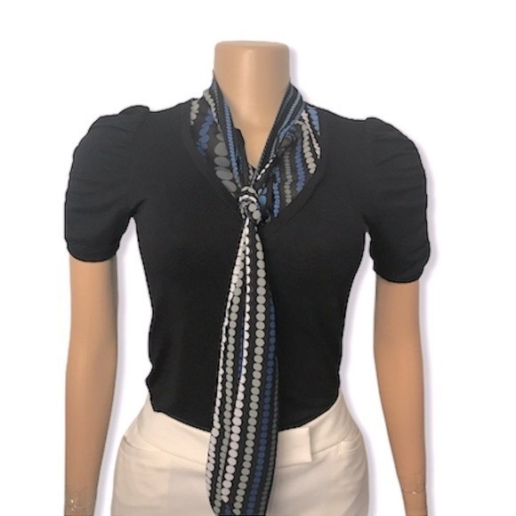 Maurices Top Black Polka Dot Layered Tie Neck with blue Gray white size S - Picture 2 of 8